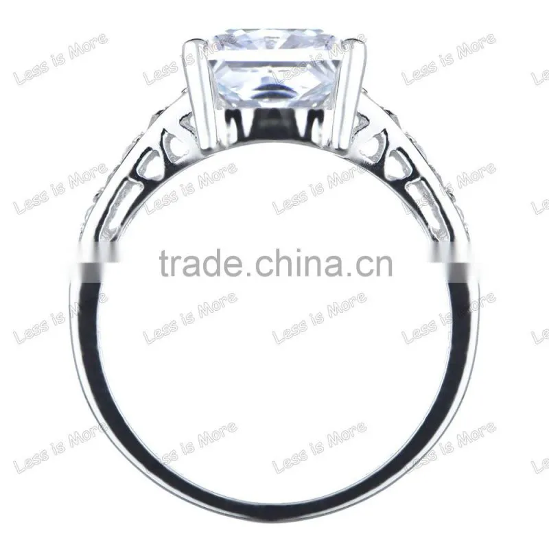 Silver Promise Ring - Clear Princess Cut big CZ stone with colorful diamond