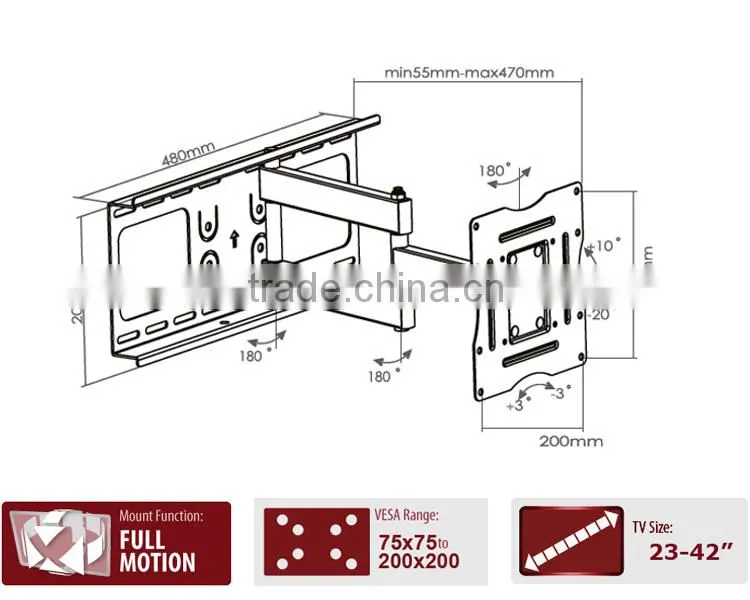 Articulating swivel tilt LCD TV wall mount for 23~42 inch screen