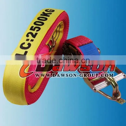 High tensile strap ratchet tie down and cargo lashing belt