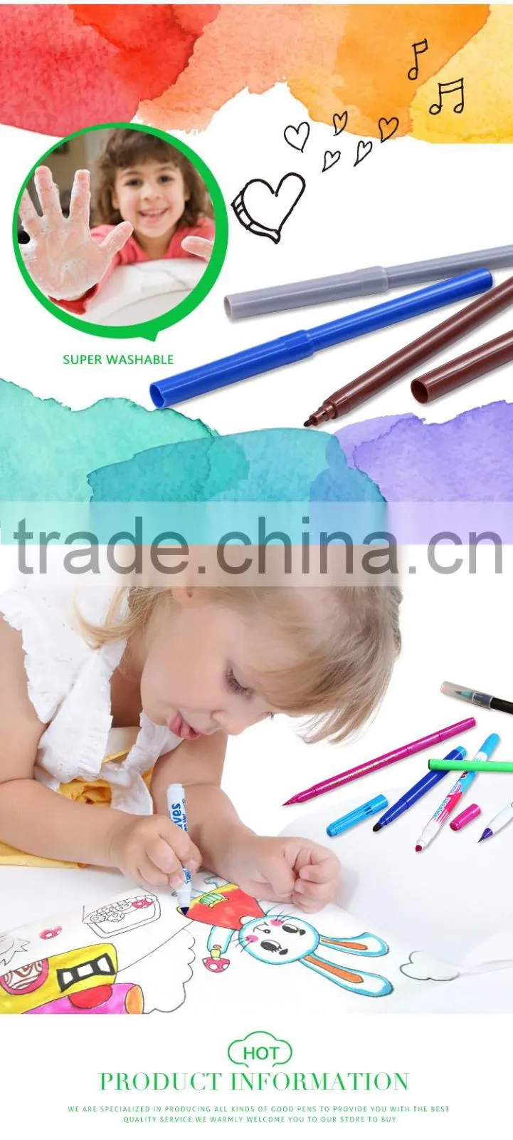 Fashionable water based ink non-toxic water color pen