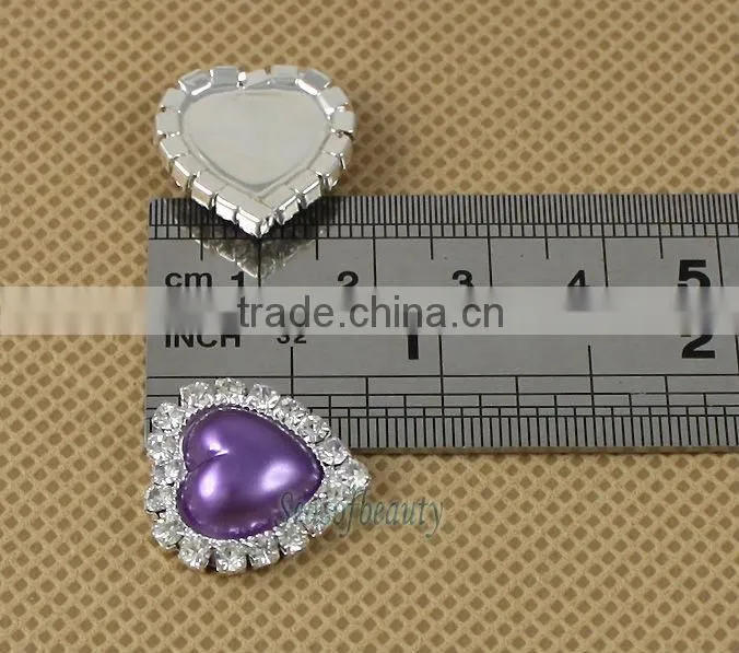 Small Flat Back Purple Heart Shaped Rhinestone Fashion Button 2308DP14