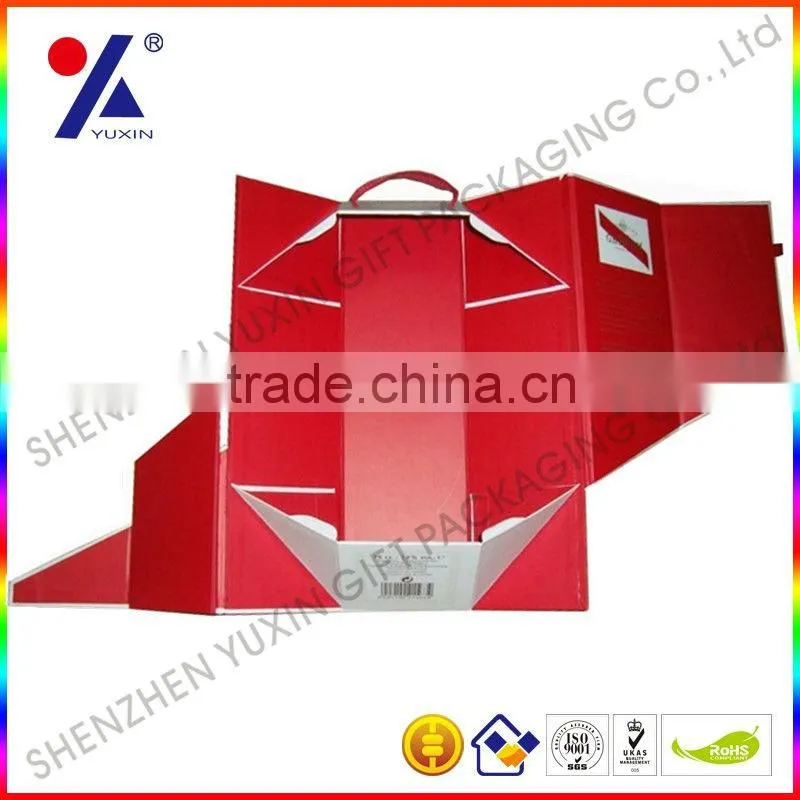 factory price elegant foldable paper wine gift box packaging box with hanger/ ribbon