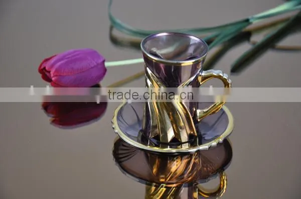 Copper plated glass cup and saucer
