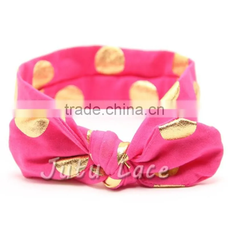 Flashing gold polka-dots bow headband- hair bow headwrap-stretchy knotted headwraps