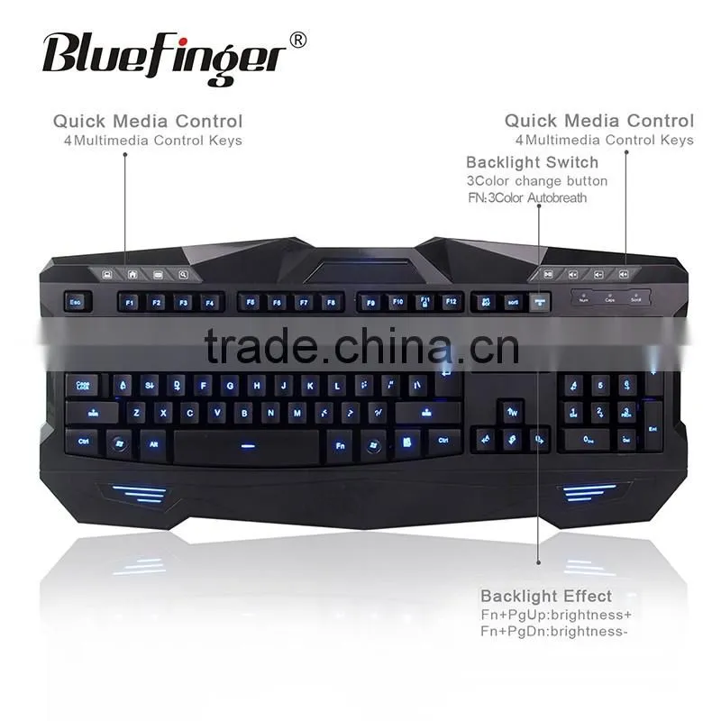 Shenzhen Factory Red Blue Purple Colored USB wired backlit keyboard for gaming