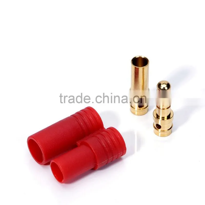 Power adapter HXT 3.5mm gold plated bullet banana plug connector with red plastic housing