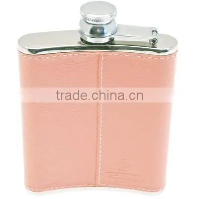 Stainless steel hip flask set with leather