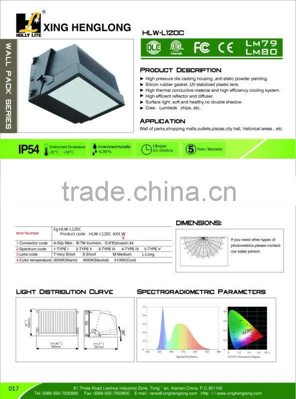 full cut off 120W LED wall pack light,LED wallpack light with UL,ETL and DLC, with 5 years warranty,