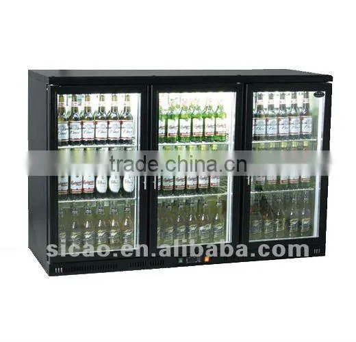 3 Doors Beverage Display Cooler, Beer Cooler 330Liters Sliding Door