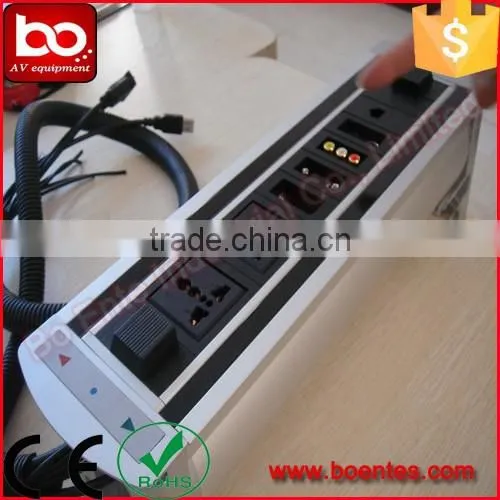 Aluminum Alloy Office Desktop Motorized Rotatable Power Outlets with Press Control for Electrical Socket