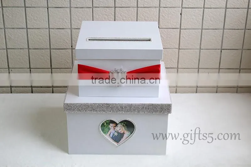 Elegant white wedding money box in handmade with photo frame