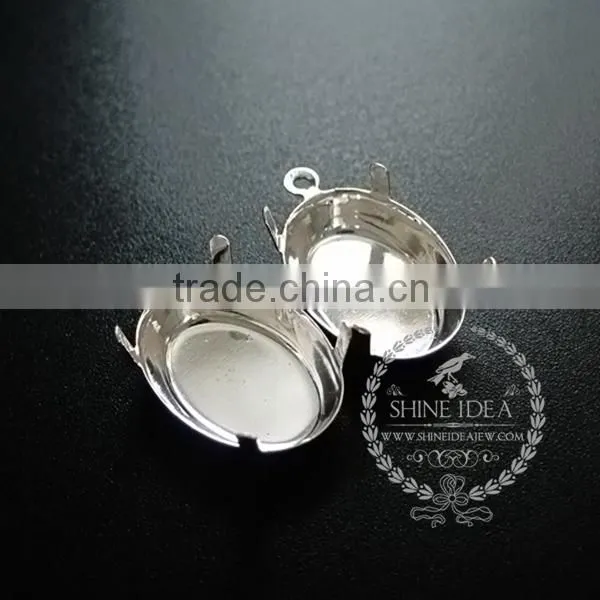 13*18mm setting size silver plated vintage style round bezel tray DIY pendant charm supplies 1421078