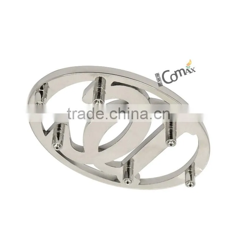 Oval hollow letters silver custom metal logo labels for handbags