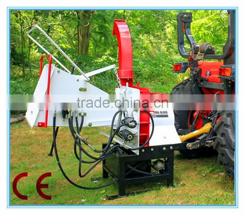CE PTO driven stationary leaf shredder tractor wood chipper, automatic hydraulic feeding rolls