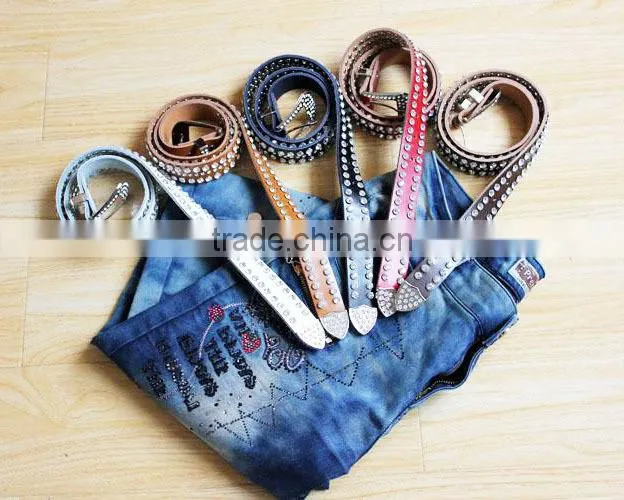 2014 New arrival western ladies Rivet new fashion belt with flower leather pattern buckle Wholesale /Retail sell