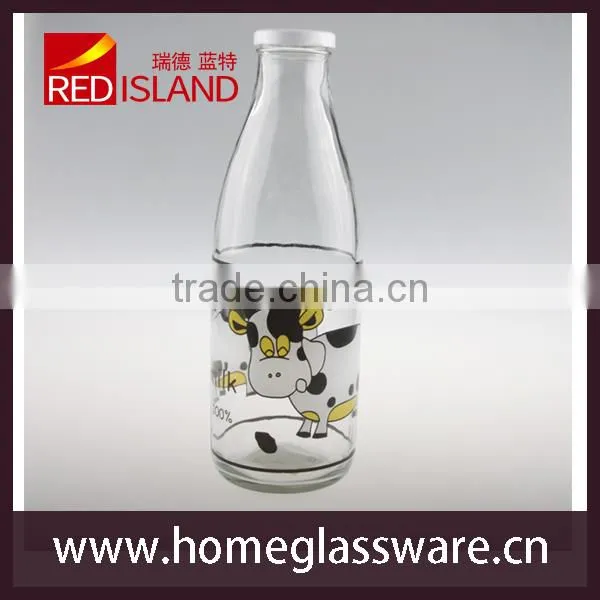 1L 4-color printing milk glass bottle with metal lid