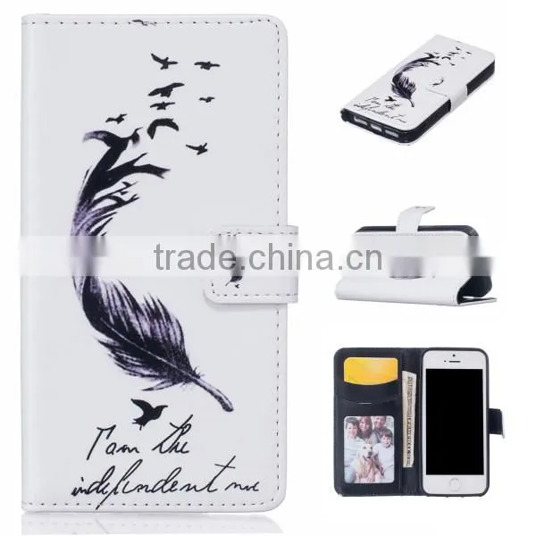 Embossed PU Flip Wallet Leather Phone Case For iPhone 5S SE