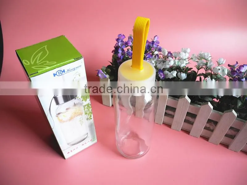 printed glass water bottle with protective sleeves and ribbon