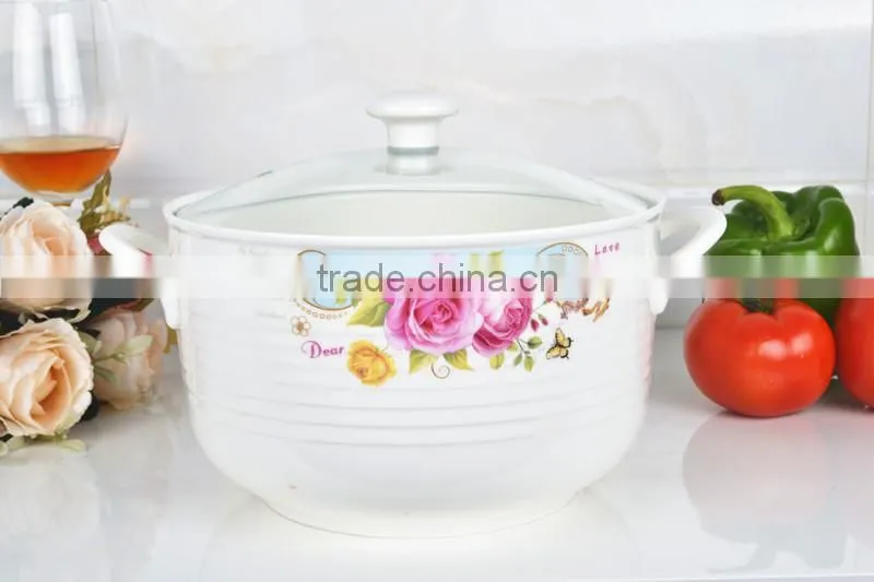 8"Porcelain saucepot suitable for microwave with glass lid