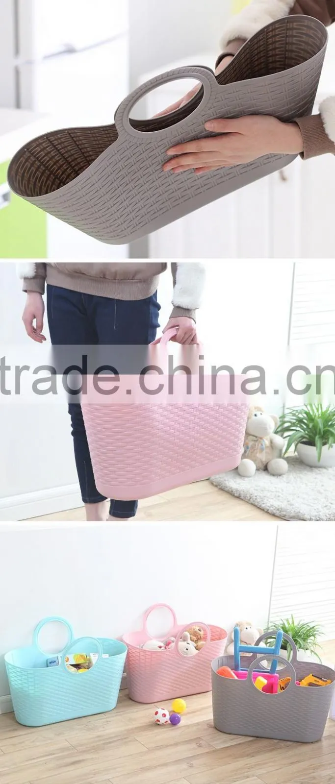 emc 2017new PE large Weave Basket for clothes plastic luandry basket storage basket 38L