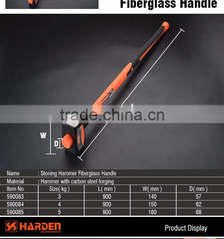 Professional Carbon Steel Stoning Stong Hammer With Long Flbreglass Handle