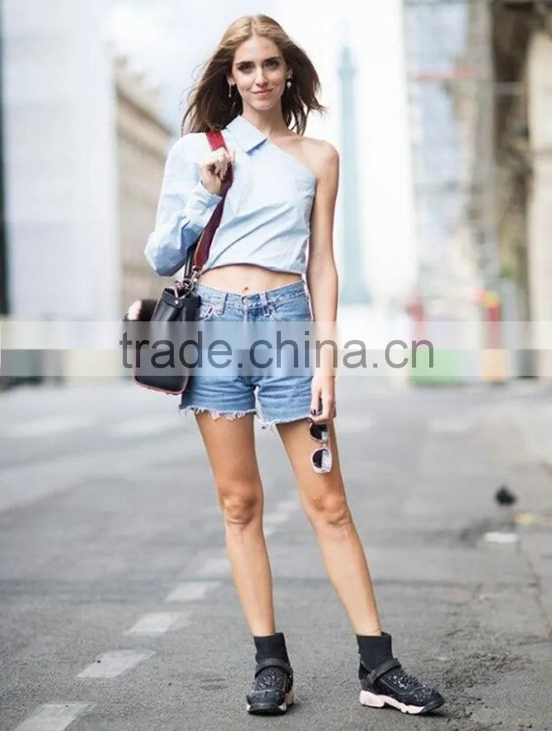 Women Long Sleeve Cropped One Off Shoulder Mini Casual Summer Tops