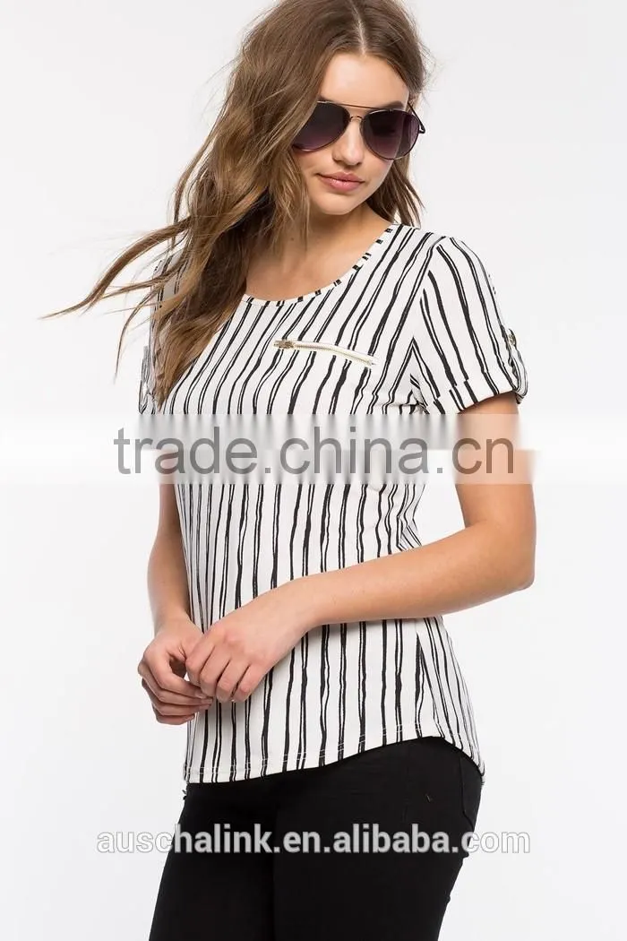 best selling high quality ladies vertical stripe t shirt
