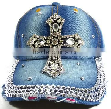 Fashion Jeans Rhinestud Baseball Caps 6 panels Jesus decorated Headwear