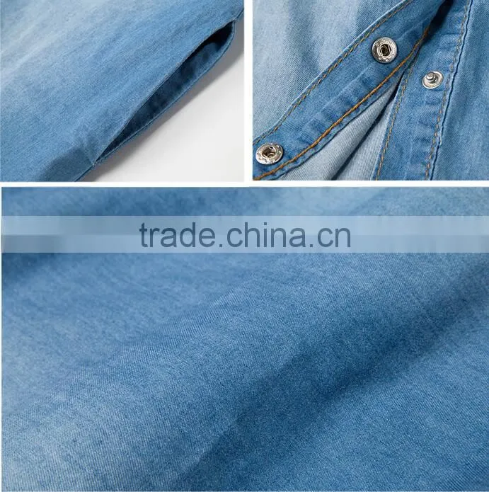 EY1932B Hot selling classical shirt dress apparel fashion rolled sleeves denim dress