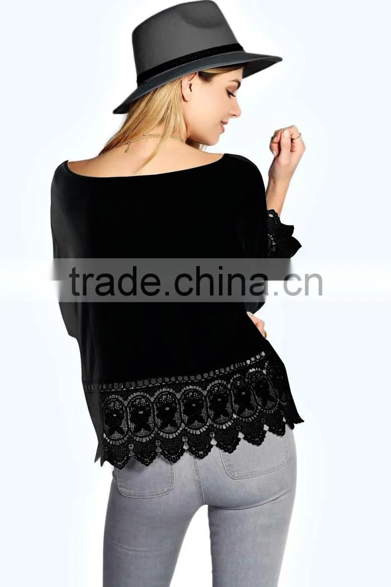 Fashion Women Lace Crochet Loose Tops 3/4 Sleeve Newest Shirt Kimono Casual Blouse For Wholesale 2017