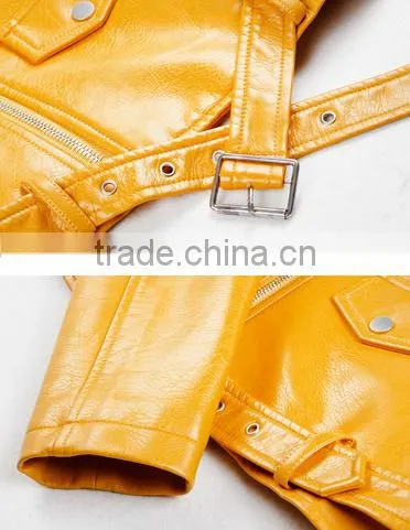 latest models yellow womens motocycle cool fashion leather jacket