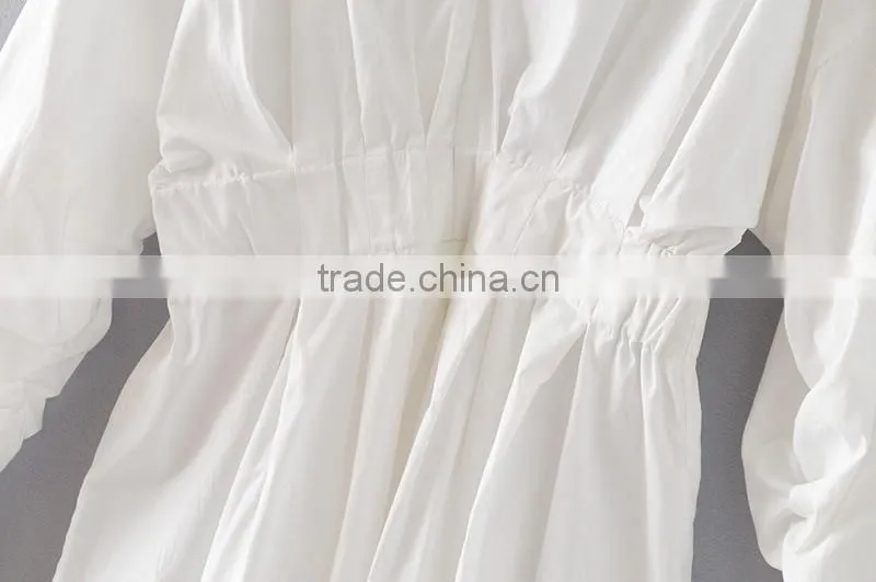 High end Womens 100% Cotton Long sleeve plain fashion Blouse