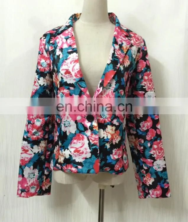 2017 Hot Sale Pink Rose Print Floral Women Winter Jacket with Long Sleeve