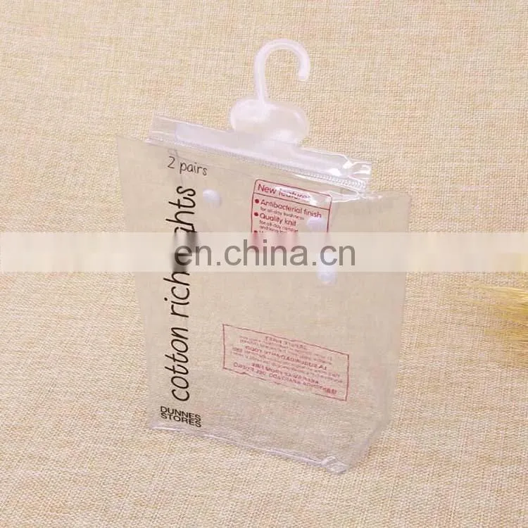 Cheap Price transparent high quality fashion flat bottom plastic pvc bag underwear/sockes/cloth packaging bag with hanger