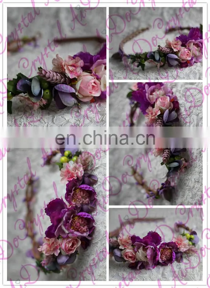 Aidocrystal lilac lavender wedding hair wreath, artificial flower crown hair accessories