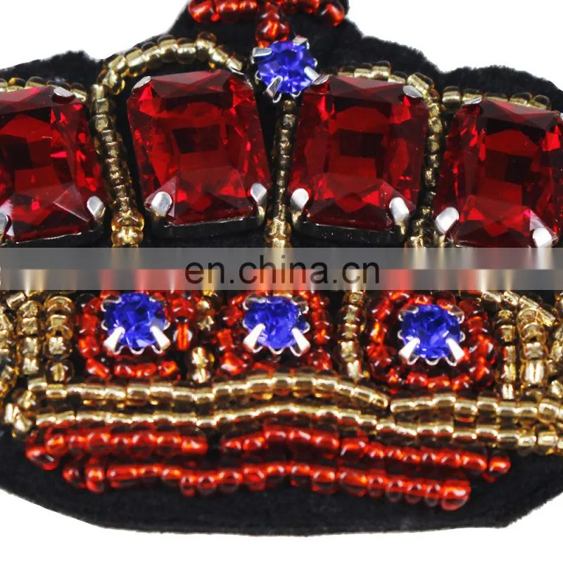 New Arrival Beaded Crystal Rhinestones Crown Patches Sew on Badges