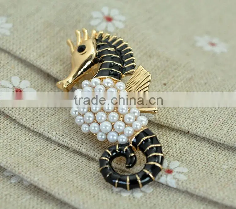 Fashion enamel seahorse pearl brooch,cheap wholesale brooch jewelry