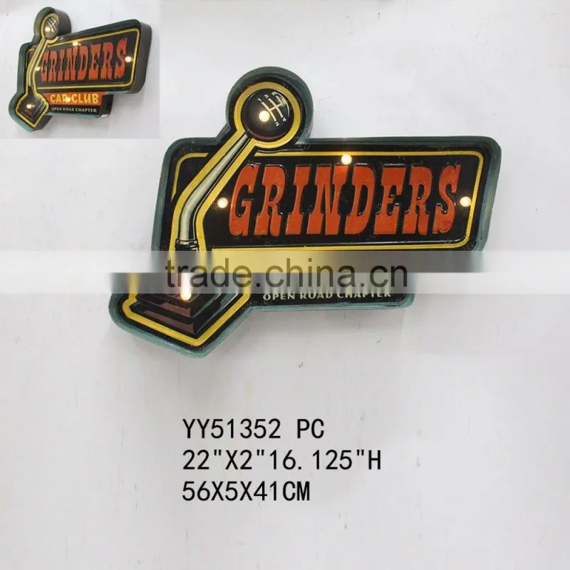 Car club vintage embossed LED tin sign for wall decor, factory metal wall plaque