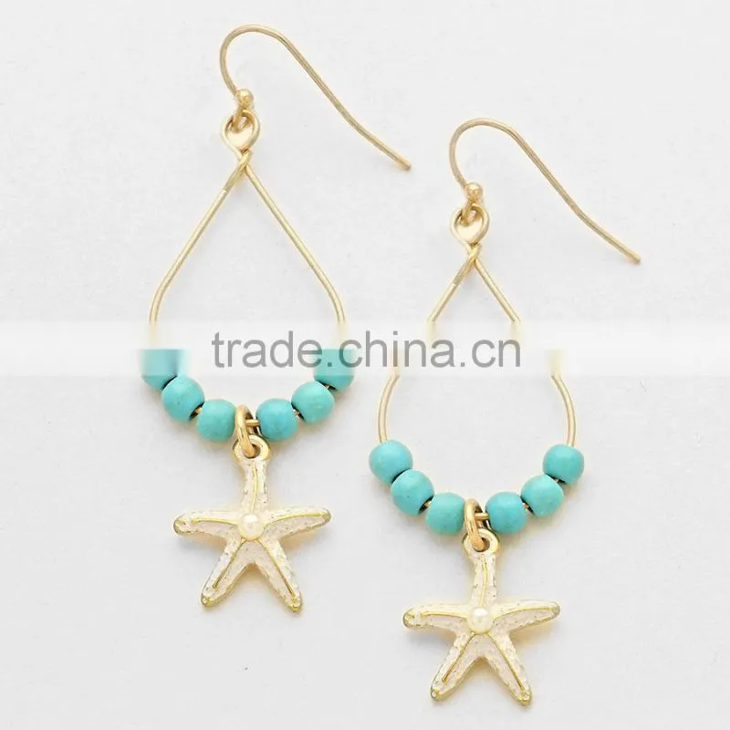 COASTAL STARFISH CHARM PEARL BEADED HOOP EARRINGS