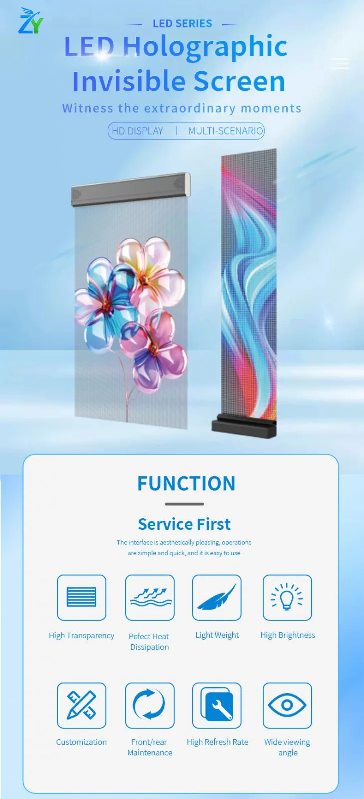 Shopping Mall Window Glass Transparent Advertising P2.5 P3.91 P6.25 Led Holographic Screen