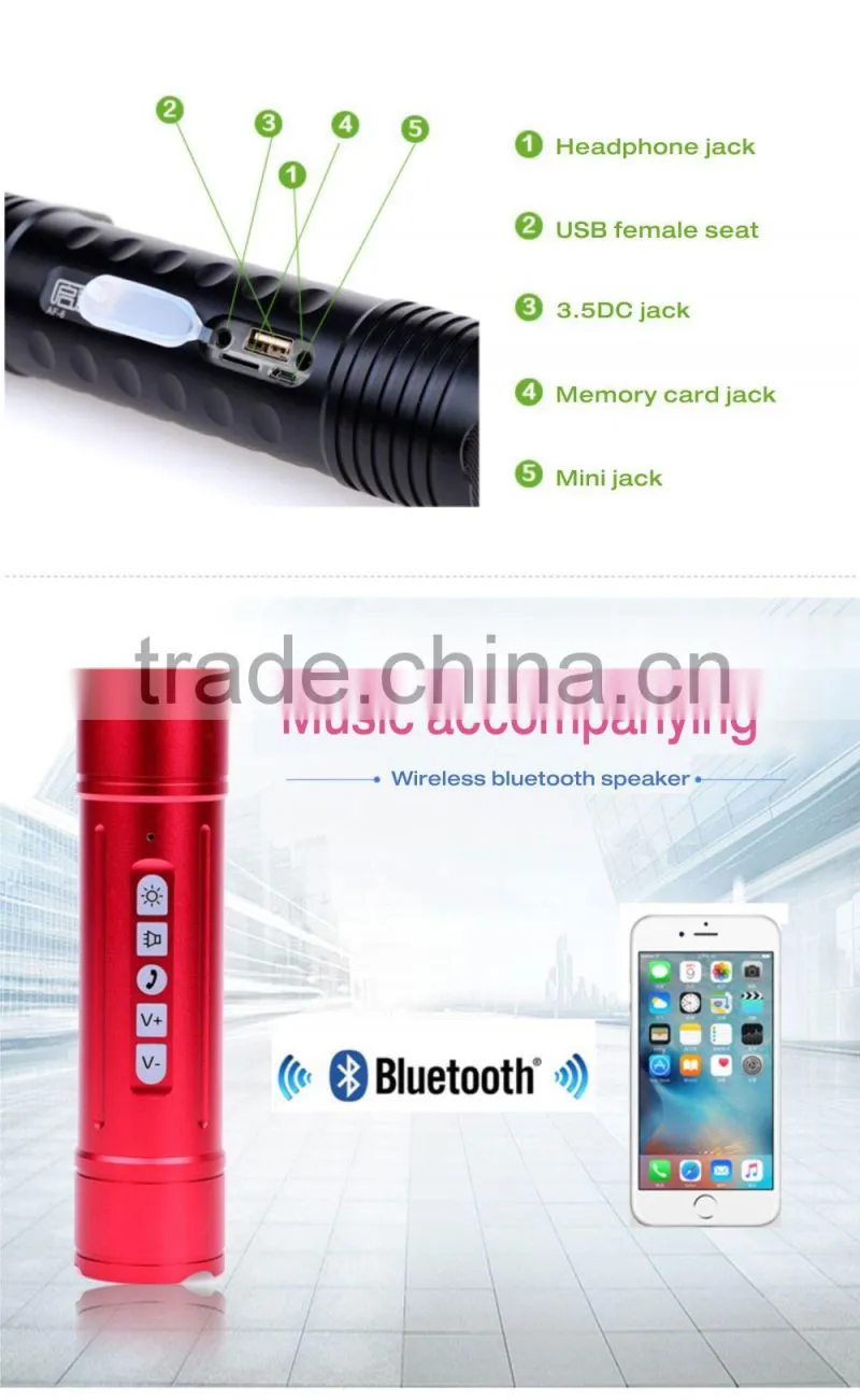 CE ROHS FCC torch bluetooth speaker power bank 5200mah