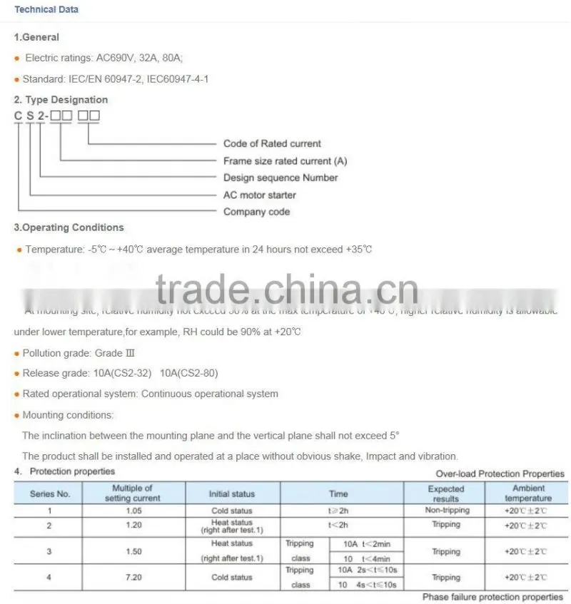 CS2 Motor Protection Circuit Breaker Rated Current 16~25A CS2-8025