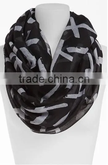 2015 Foreign Trade Latest Design Classic Cross Printed Polyester Infinity Scarf and Shawl Women