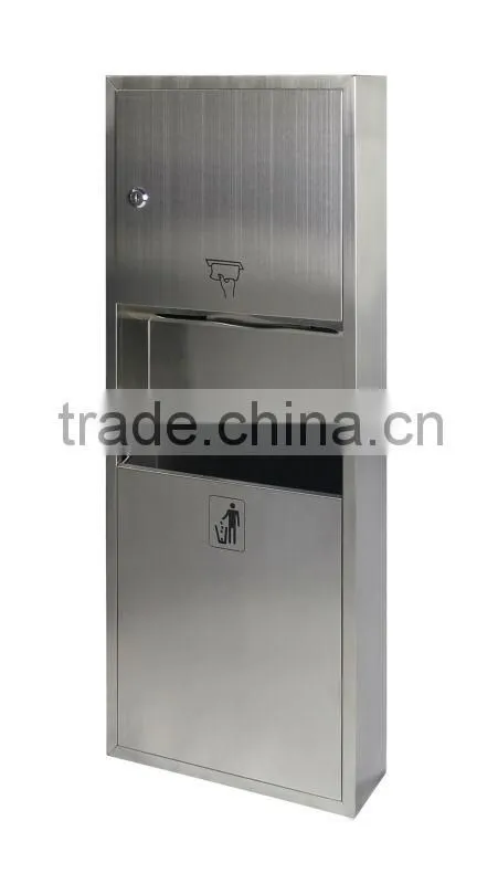 Surface mounted stainless steel paper tissue dispenser & waste bin D-7285