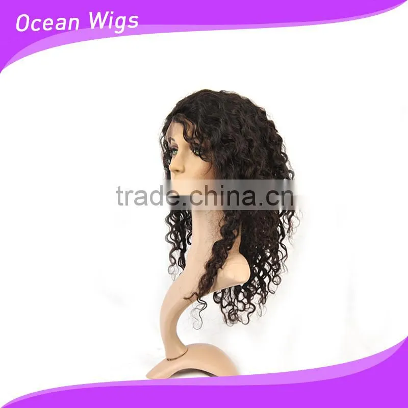 human hair front lace wig, deep wave,18", natural color