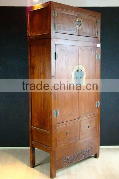 Chinese antique solid wood bedroom natural wardrobe cabinet