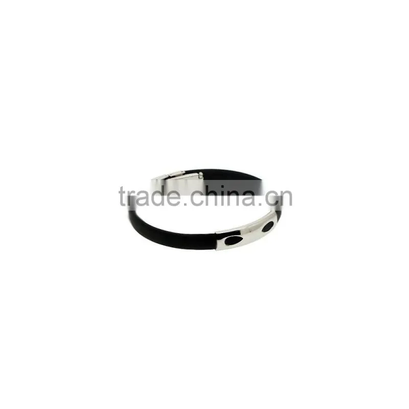 Simple design classic rubber bracelet silicone bangle black rubber steel handcuff bangle