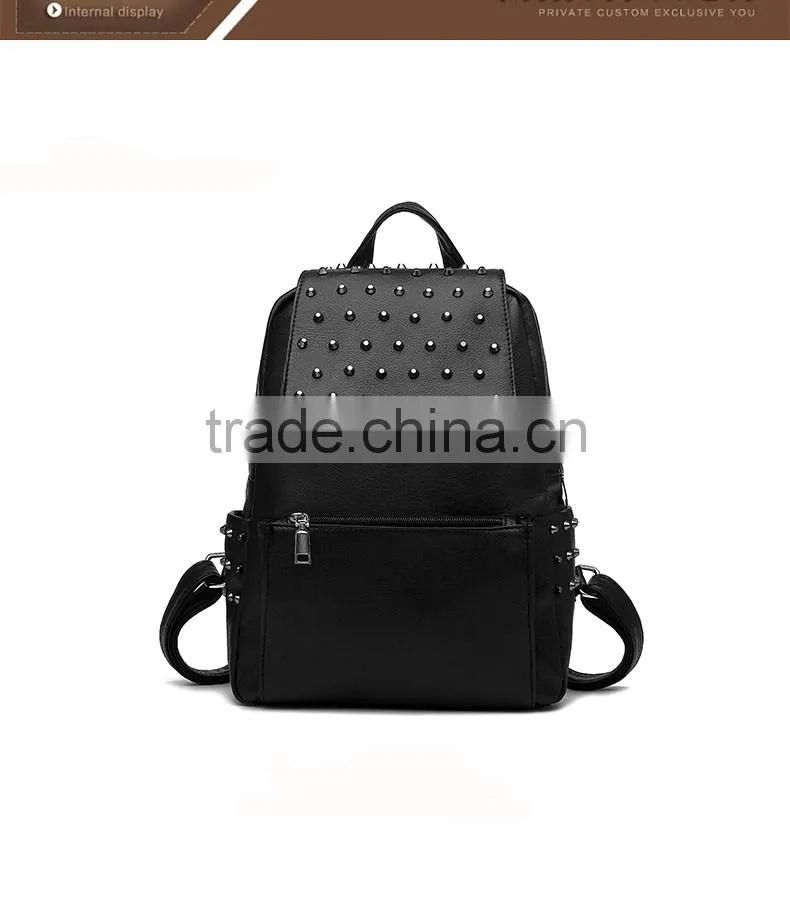 china alibaba shop 2016 newest black rivet leather bags backpack for girls