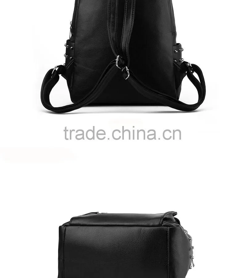 china alibaba shop 2016 newest black rivet leather bags backpack for girls
