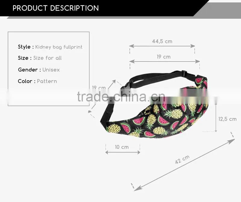 Summer top selling fashion printed running waist bag for ladies sport and leisure